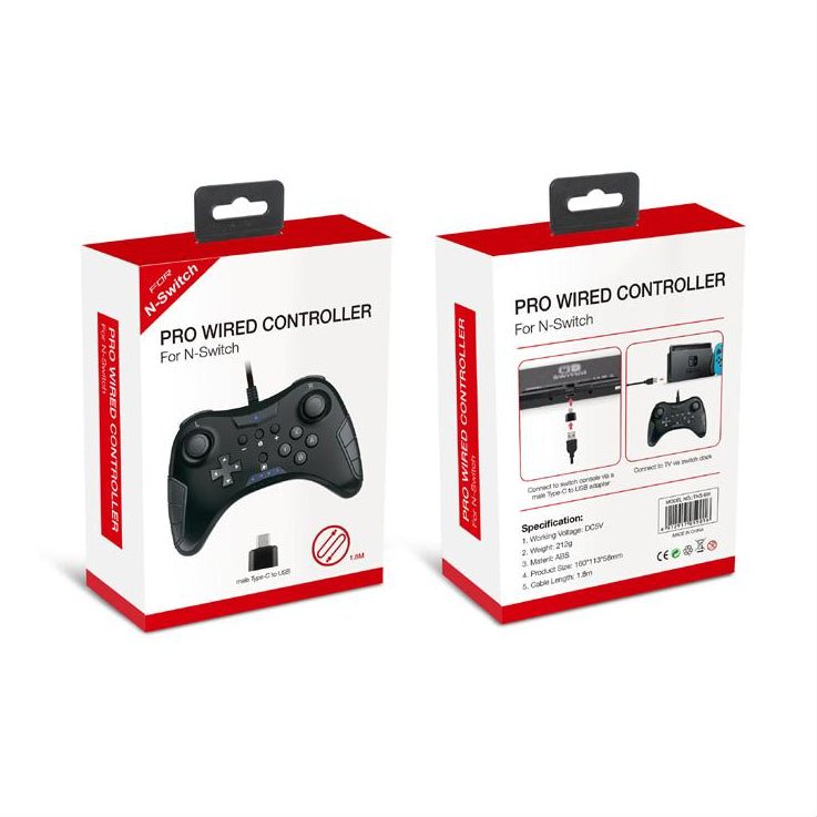 Dobe TNS-901 Pro Wired Controller Gamepad for N-Switch with a male Type-C to USB adapter - Black
