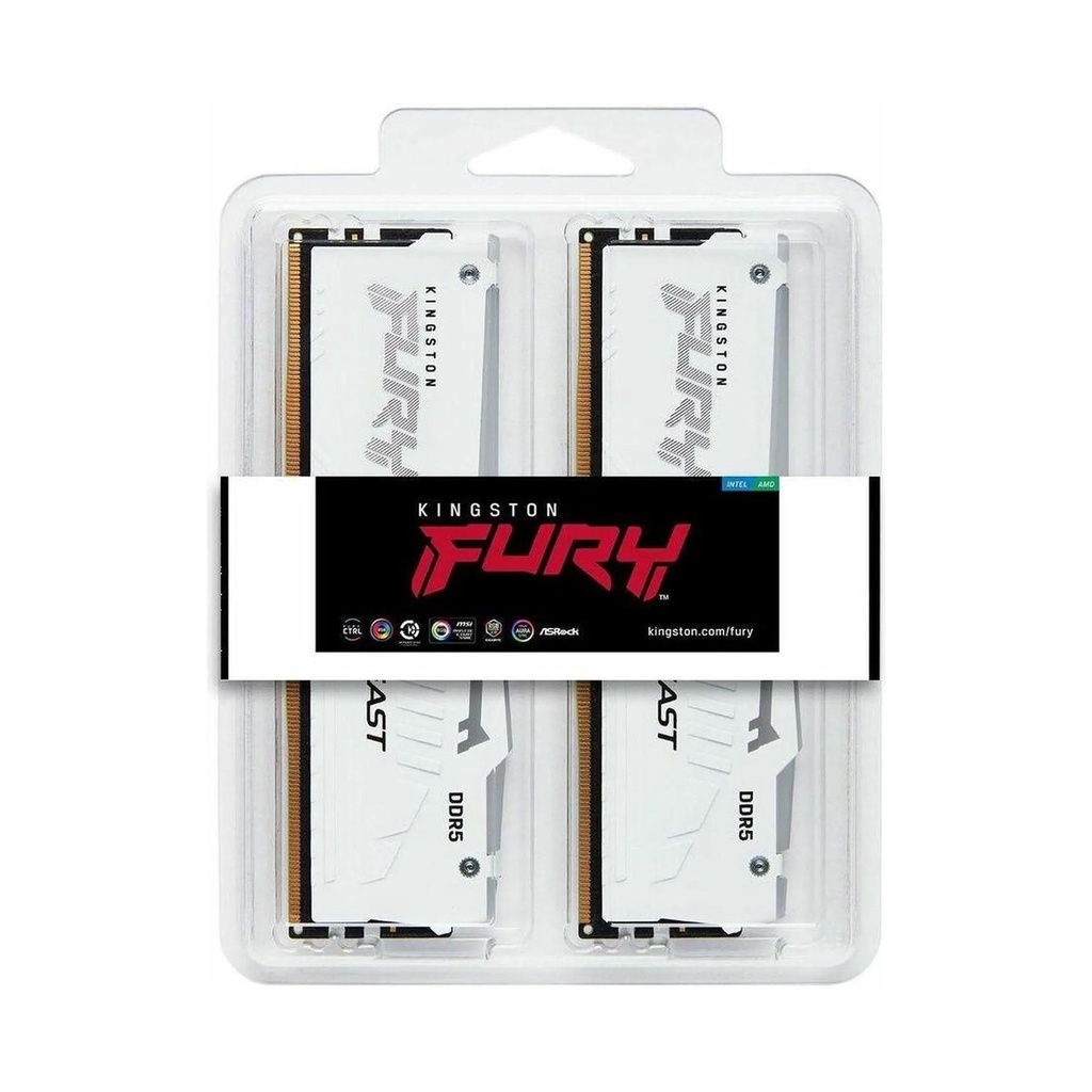 Kingston FURY Beast White RGB 64GB (2x32GB) 6000MT/s DDR5 CL30 DIMM Desktop Gaming Memory Kit of 2 AMD EXPO/Intel XMP, White | KF560C30BWEAK2-64