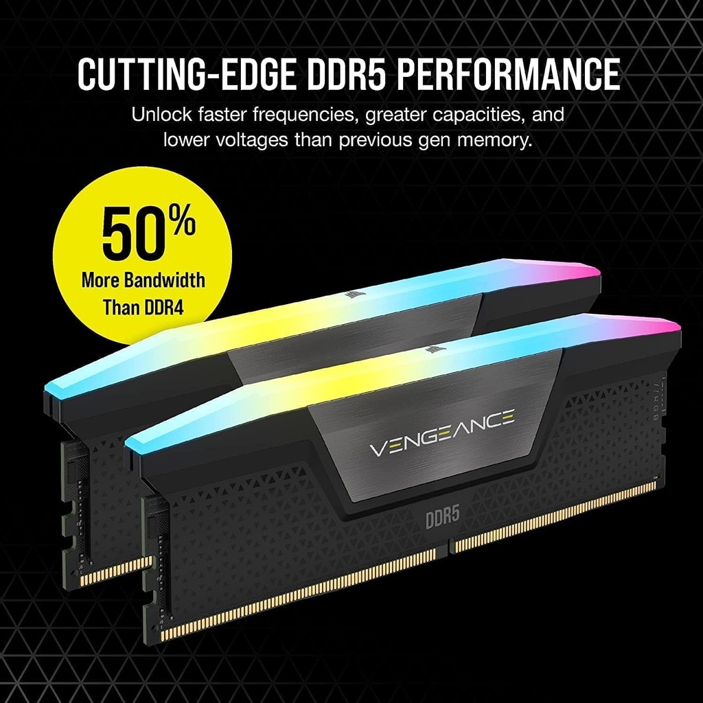 CORSAIR VENGEANCE® RGB 96GB (2x48GB) DDR5 DRAM 6800MT/s CL34,XMP Ready - Memory Kit — Black