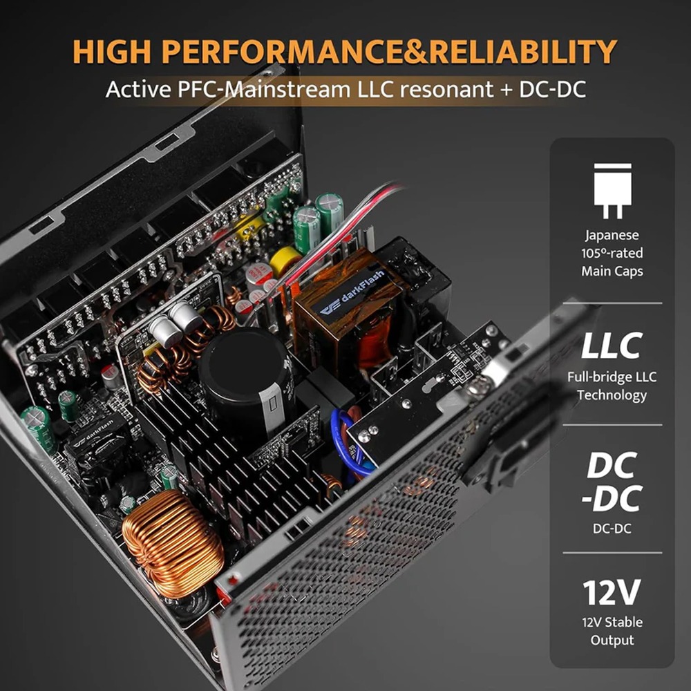 DarkFlash PMT1050 80 Plus Gold Fully Modular 1050W ATX 3.1 & PCIe 5.1 Power Supply - White