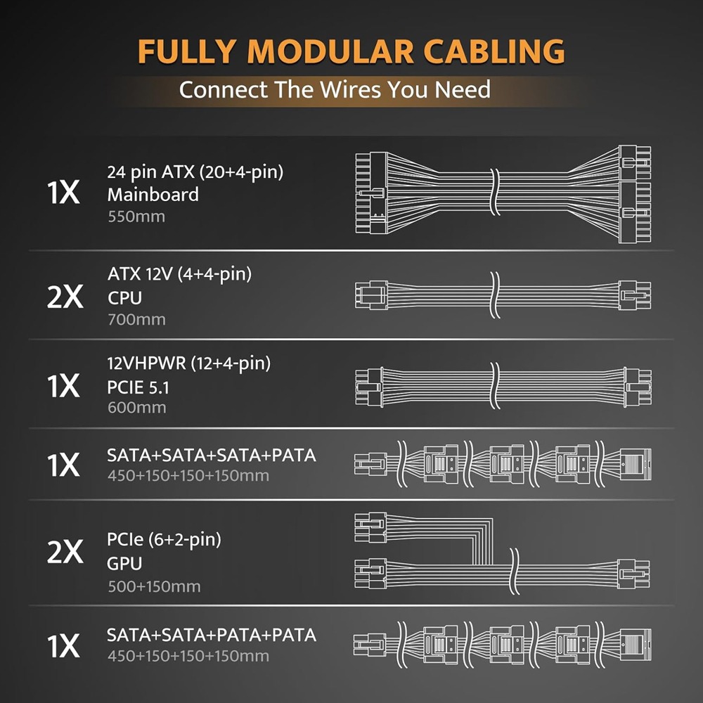 DarkFlash PMT850 80 Plus Gold Fully Modular 850W ATX 3.1 & PCIe 5.1 Power Supply - White