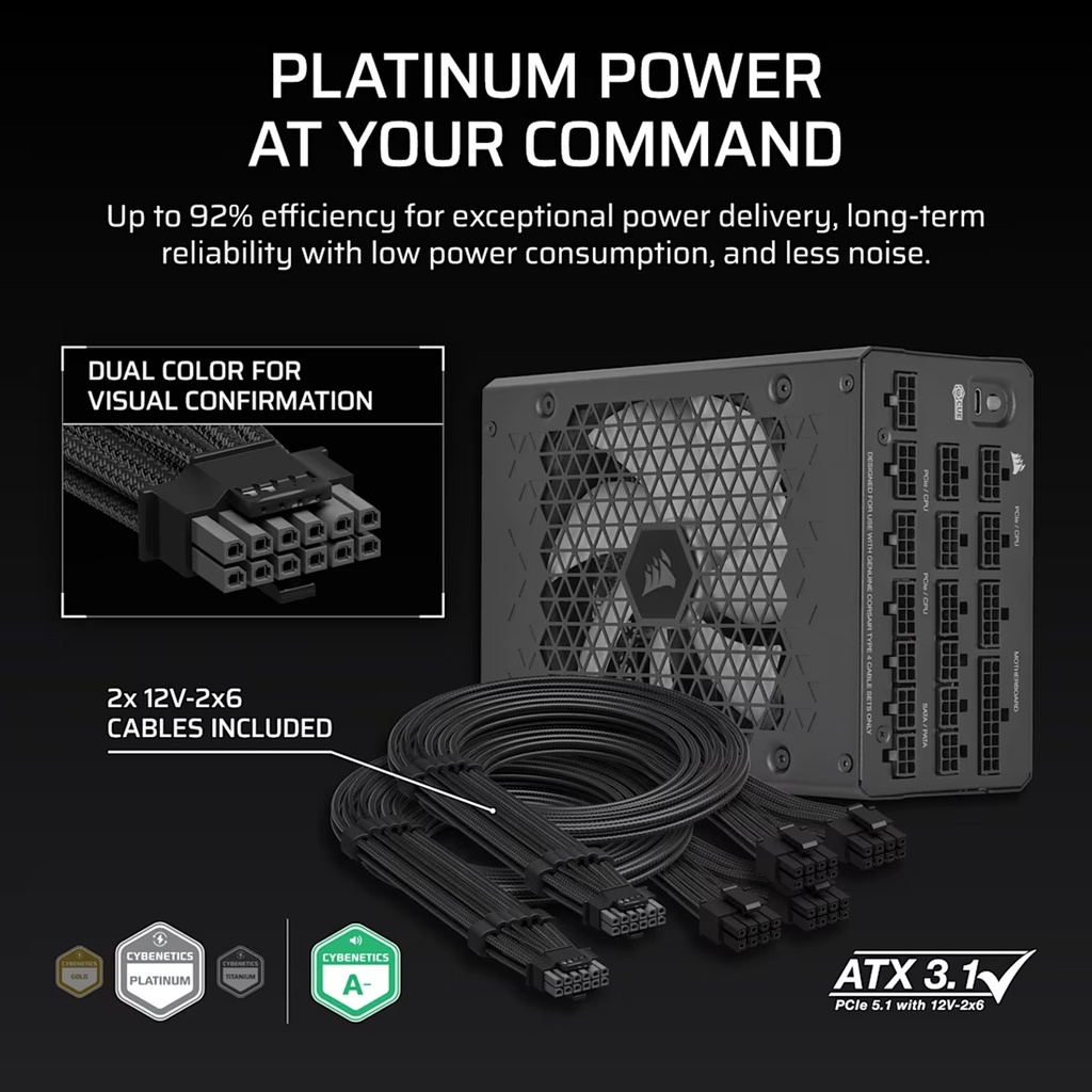 Corsair HXi Series HX1500i 80PLUS PLATINUM High Performance Fully Modular 1500W ATX 3.1 Power Supply -Black
