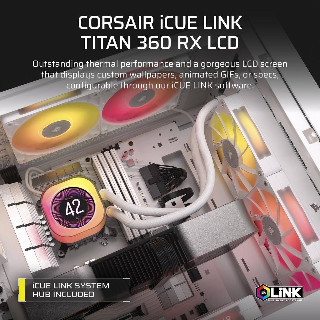 Corsair iCUE Link Titan 360 RX LCD RGB Extreme Performance 360mm Liquid CPU Cooler - White