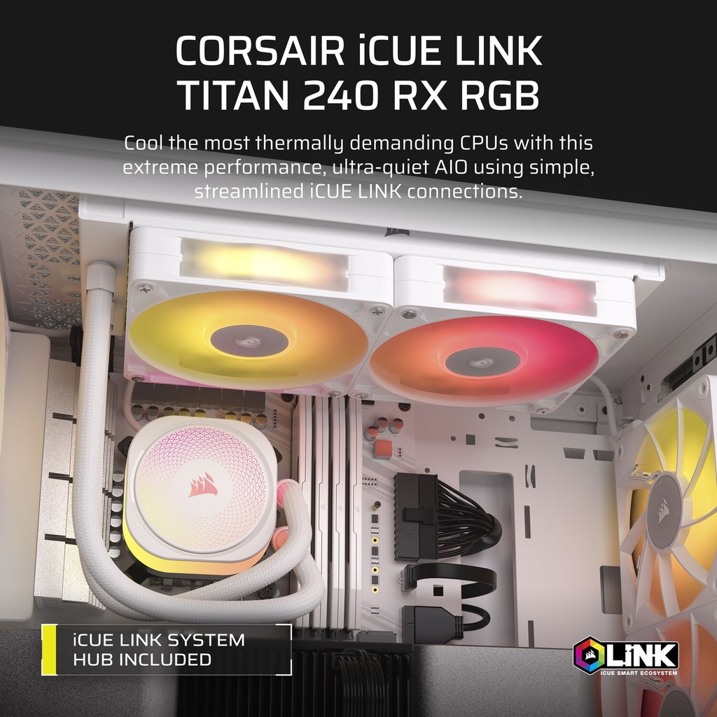 Corsair iCUE Link Titan 240 RX RGB Extreme Performance 240mm Liquid CPU Cooler - White