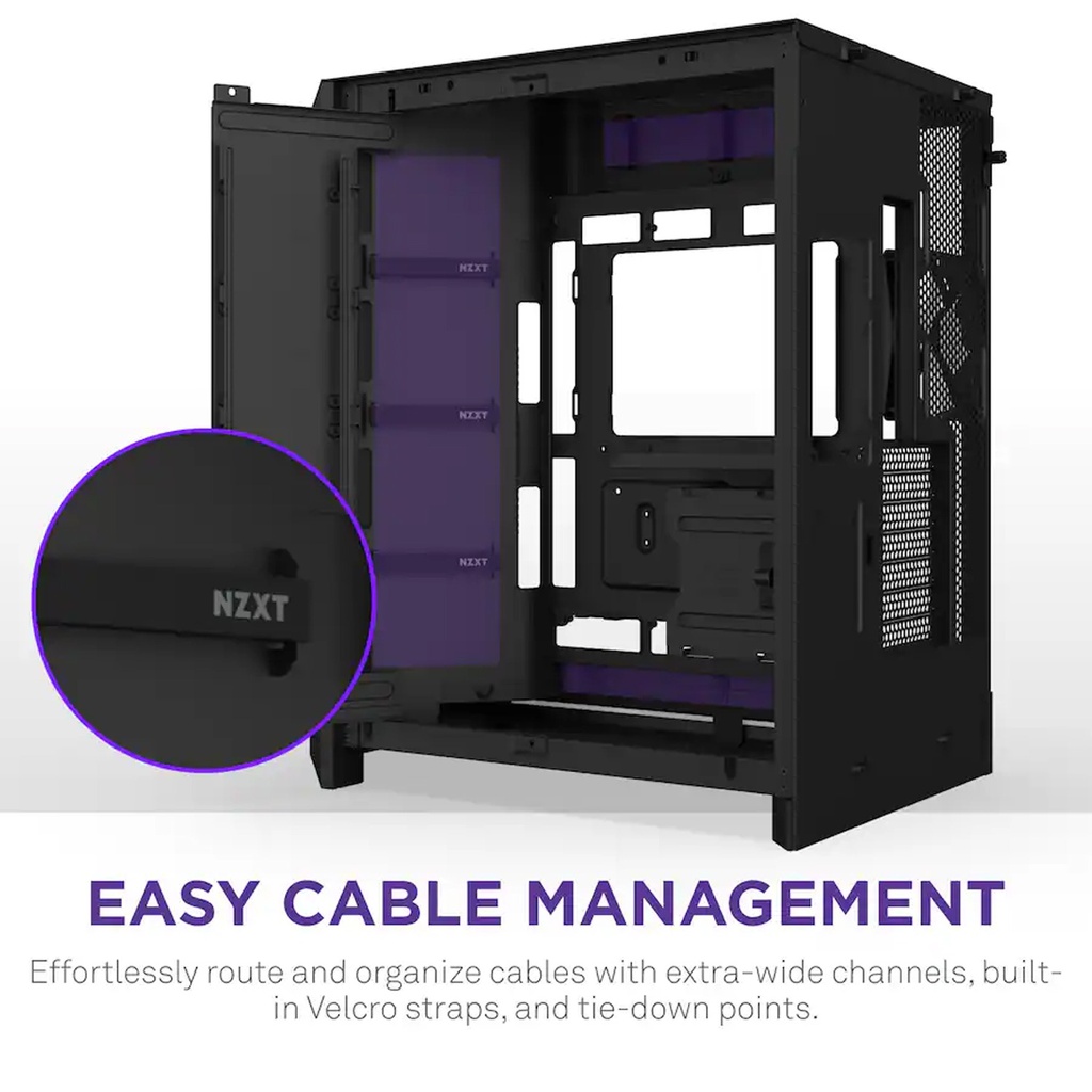 NZXT H9 Flow RGB+ Large Dual-Chamber ATX Mid-Tower Airflow Two Panel Front & Left Side Tempered Glass Case with 7 RGB Fans-Black
