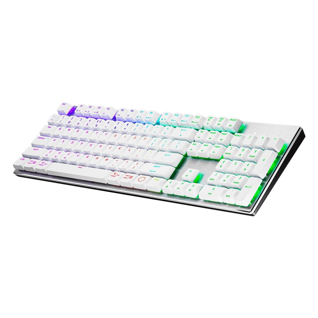 Cooler Master SK653 Full Sized Wireless/Bluetooth RGB Mechanical Keyboard With Low Profile Linear Red Switch - Silver /White