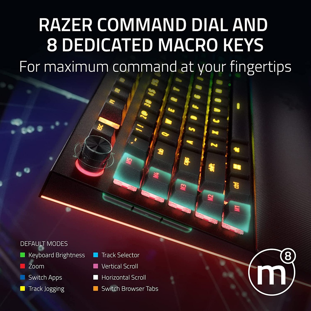 Razer BlackWidow V4 Pro Wired Mechanical Gaming Keyboard: Yellow Mechanical Switches, Linear & Silent, Doubleshot ABS Keycaps, Command Dial, Programmable Macros - Chroma RGB - Black