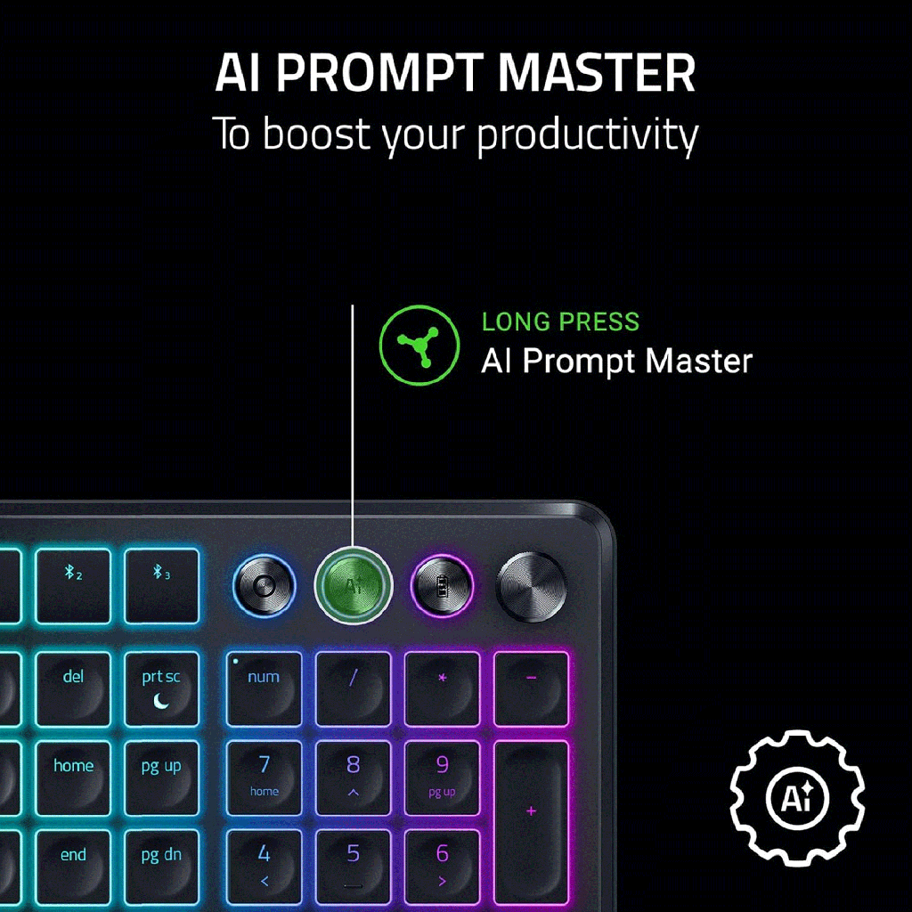 Razer Pro Type Ergo Wireless/Wired/BT 2.4GH Split Ergonomic RGB Keyboard - Black