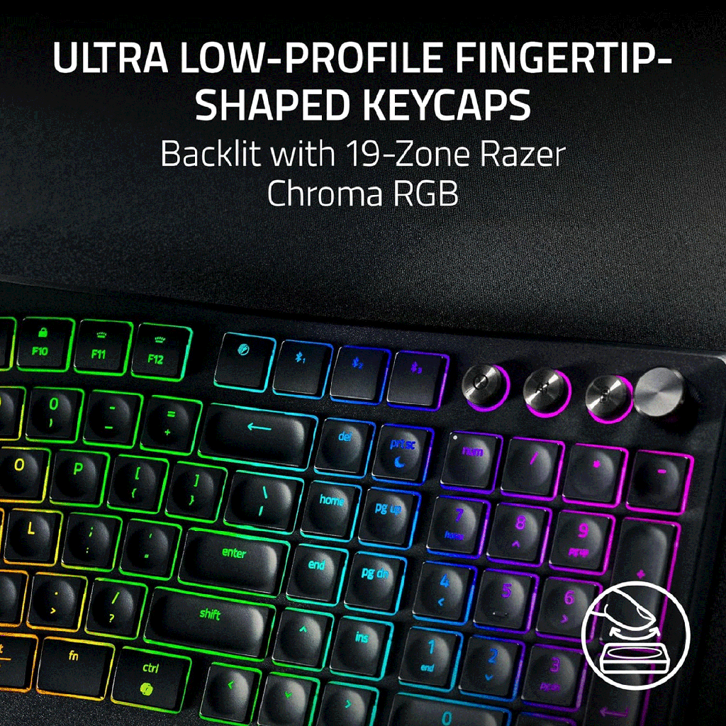 Razer Pro Type Ergo Wireless/Wired/BT 2.4GH Split Ergonomic RGB Keyboard - Black