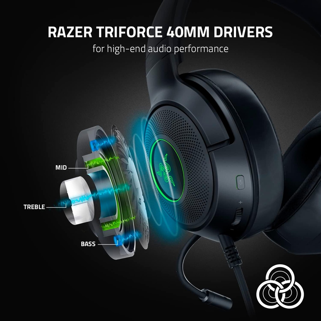 Razer Kraken V3 X Wired USB Gaming Headset: HyperClear Cardioid Mic, Oval Ear Cushions, Hybrid fabric, memory foam ear cushions, USB Type A, Surround sound, Chroma RGB, For PC, PS4 - Black