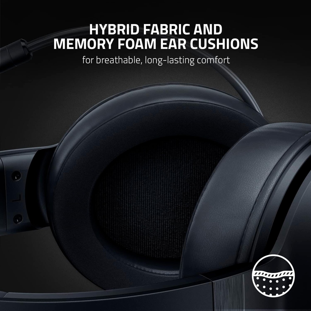 Razer Kraken V3 X Wired USB Gaming Headset: HyperClear Cardioid Mic, Oval Ear Cushions, Hybrid fabric, memory foam ear cushions, USB Type A, Surround sound, Chroma RGB, For PC, PS4 - Black