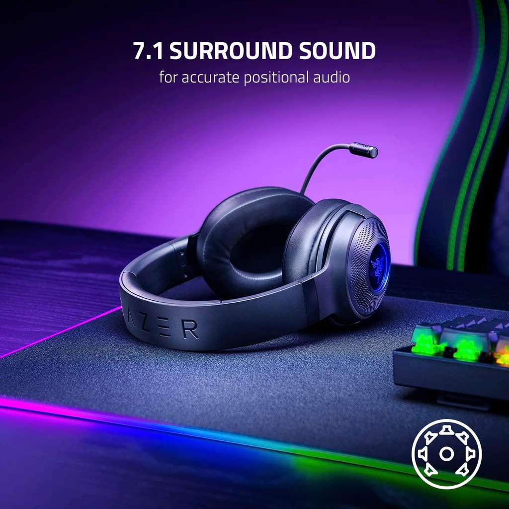 Razer Kraken V3 X Wired USB Gaming Headset: HyperClear Cardioid Mic, Oval Ear Cushions, Hybrid fabric, memory foam ear cushions, USB Type A, Surround sound, Chroma RGB, For PC, PS4 - Black