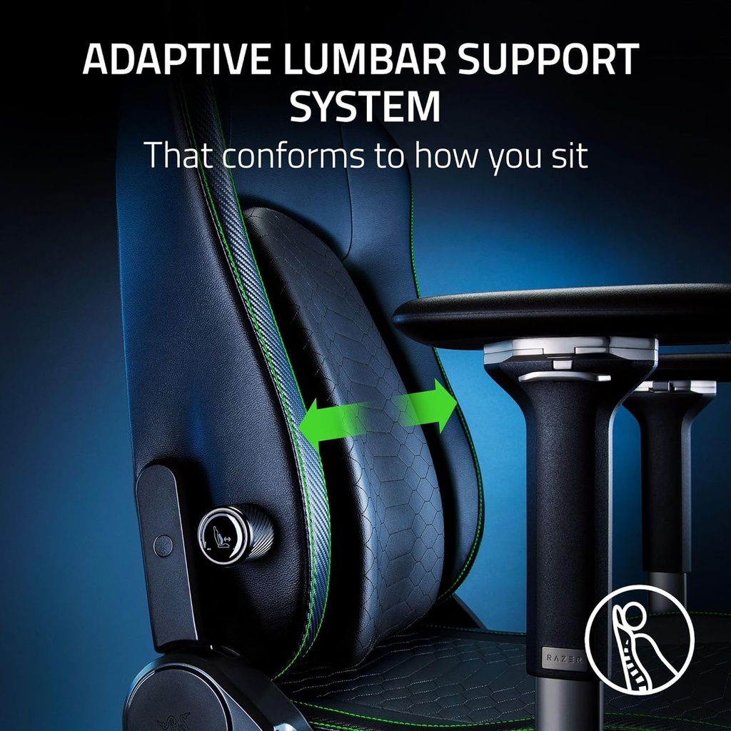 Razer Iskur V2 Gaming Chair with Adaptive Lumbar Support, EPU Synthetic Leather, High Density Foam Cushions, 4D Armrests, Fully Adjustable lumbar Curve - Black