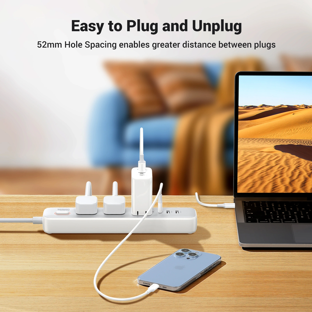 Ugreen 3-Outlet Surge Protector Master Switch Extension With 30W Type-C Port + Dual USB Ports – CD286 - 15461
