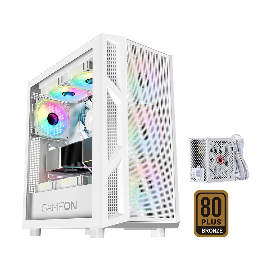 [GO-TRIDENTIV-PSA] GameOn Trident IV-A PowerForge Series Mid Tower Gaming Case with 750W Power Supply Pre-Installed (4 ARGB Fans Included) - White