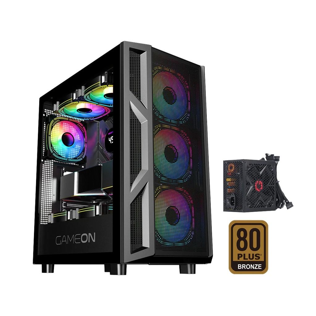 [GO-TRIDENTIV-PSM] GameOn Trident IV-M PowerForge Series Mid Tower Gaming Case with 750W Power Supply Pre-Installed (4 ARGB Fans Included) - Black