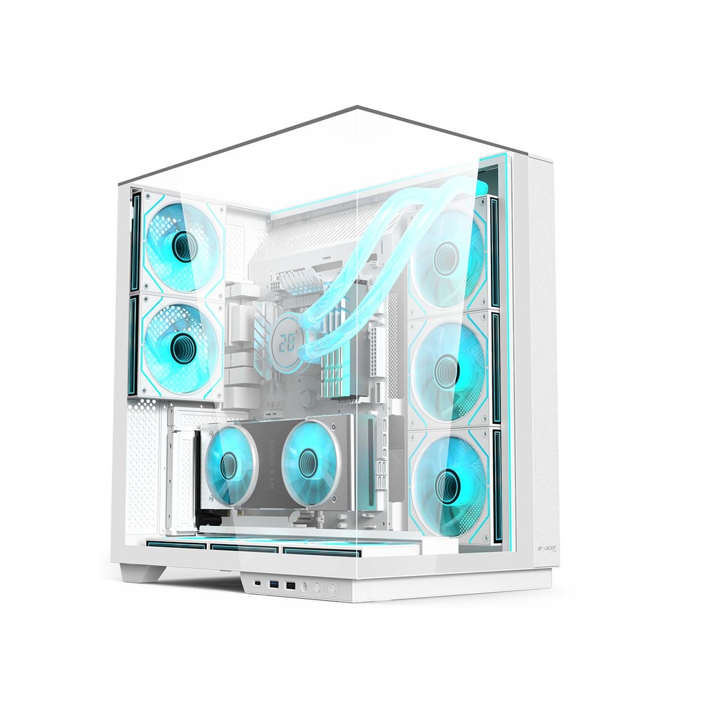 [V333-W] Acer V333 ATX Mid Tower Three Panel Front Top & Left Side Tempered Glass Case With 8 ARGB Fans - White