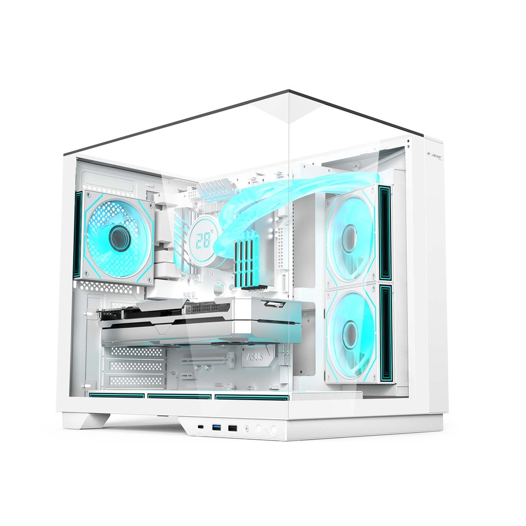 [V330-W] Acer V330 ATX Mid Tower Three Panel Front Top & Left Side Tempered Glass Case With 6 ARGB Fans - White
