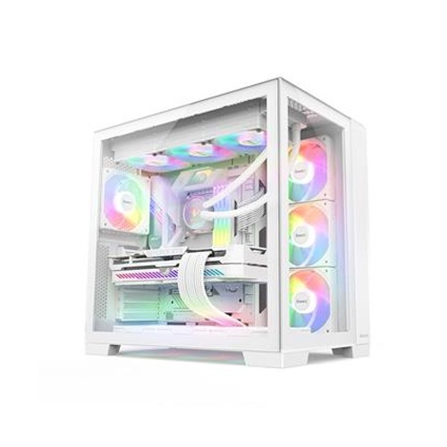 [Huntkey] Huntkey Appolo Max ATX Mid Tower Two Panel Front & Left Side Tempered Glass Gaming Case, Dual-Chamber Cooling Layout, Up to 360mm Radiator Support, 7x Pre-Installed RGB Fans - Black