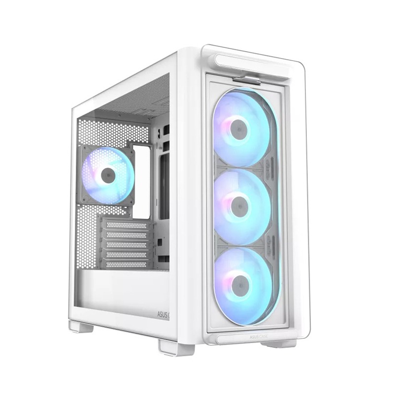 [90DC00K3-B19010] Asus A23 Plus Mid Tower Front Side & Left Side Tempered Glass Panel Case With 4 Fan RGB - White