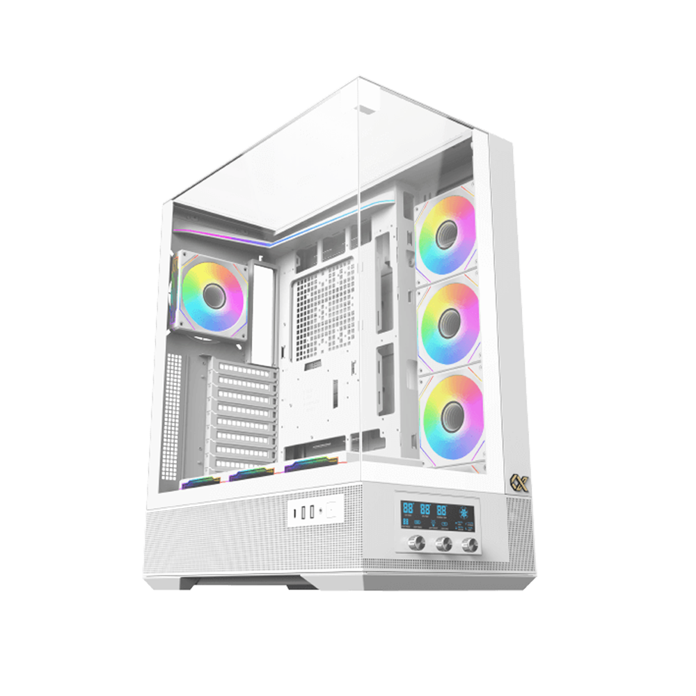 [EN45172] Xigmatek Vision Pro Artic Midtower LCD Display Three Panel Front,Top & Left Side Tempered Glass Case with 8 ARGB Fans - White