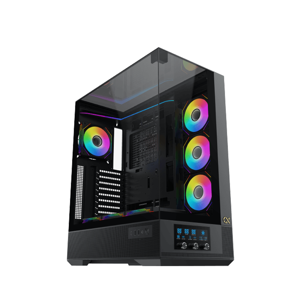 [EN45158] Xigmatek Vision Pro Midtower LCD Display Three Panel Front,Top & Left Side Tempered Glass Case with 8 ARGB Fans - Black