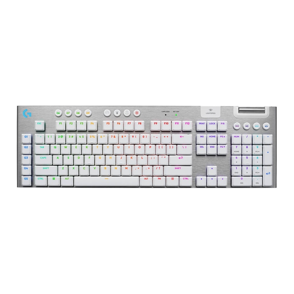 [920-012690] Logitech G915 X LIGHTSPEED Mechanical Keyboard, Tactile Switches, Double-Shot PBT Keycaps, LIGHTSYNC RGB Illumination, Tri-Mode Connectivity, English (US) Layout, White | 920-012690