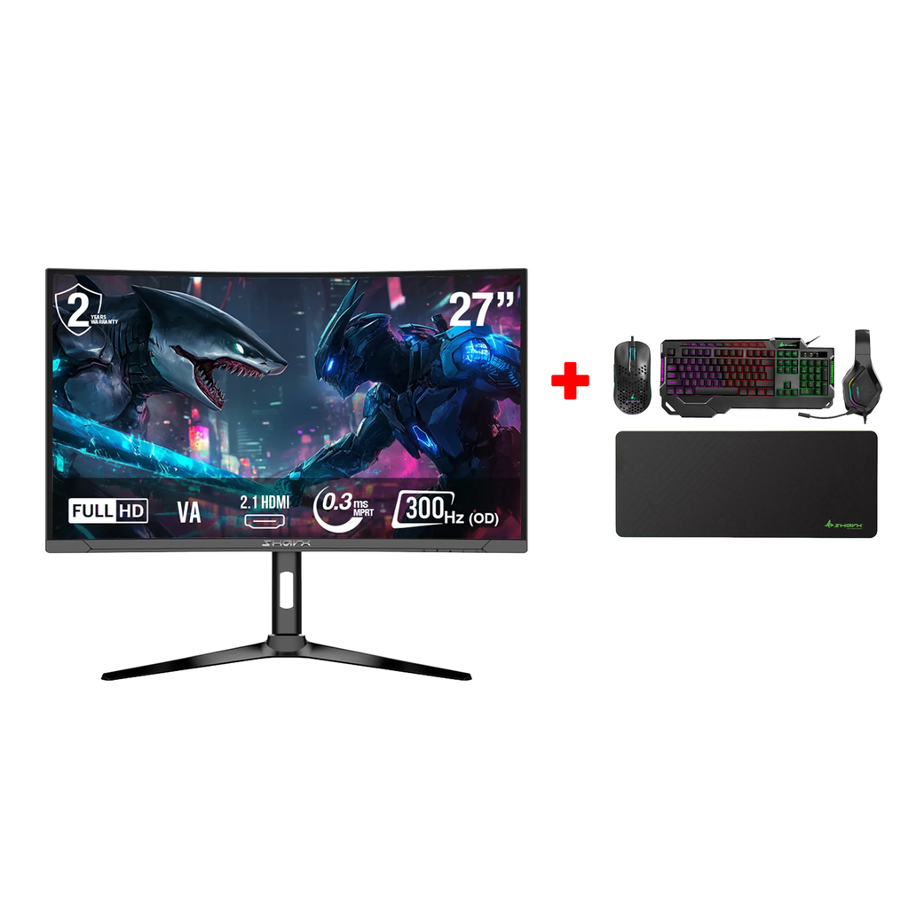 [27F300VC] SharX Jaws 27F300VC 27" VA Panel FHD 300Hz 0.3ms HDMI 2.1 With AMD FreeSync & Nvidia G-Sync Compatibility Curved Gaming Monitor - Black