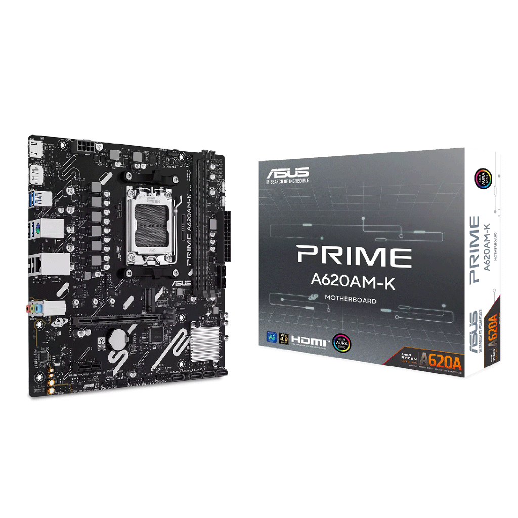 [90MB1GX0-M0EAY0] ASUS PRIME A620AM-K AMD Micro-ATX Socket AM5 PCle 4.0 Gaming Motherboard