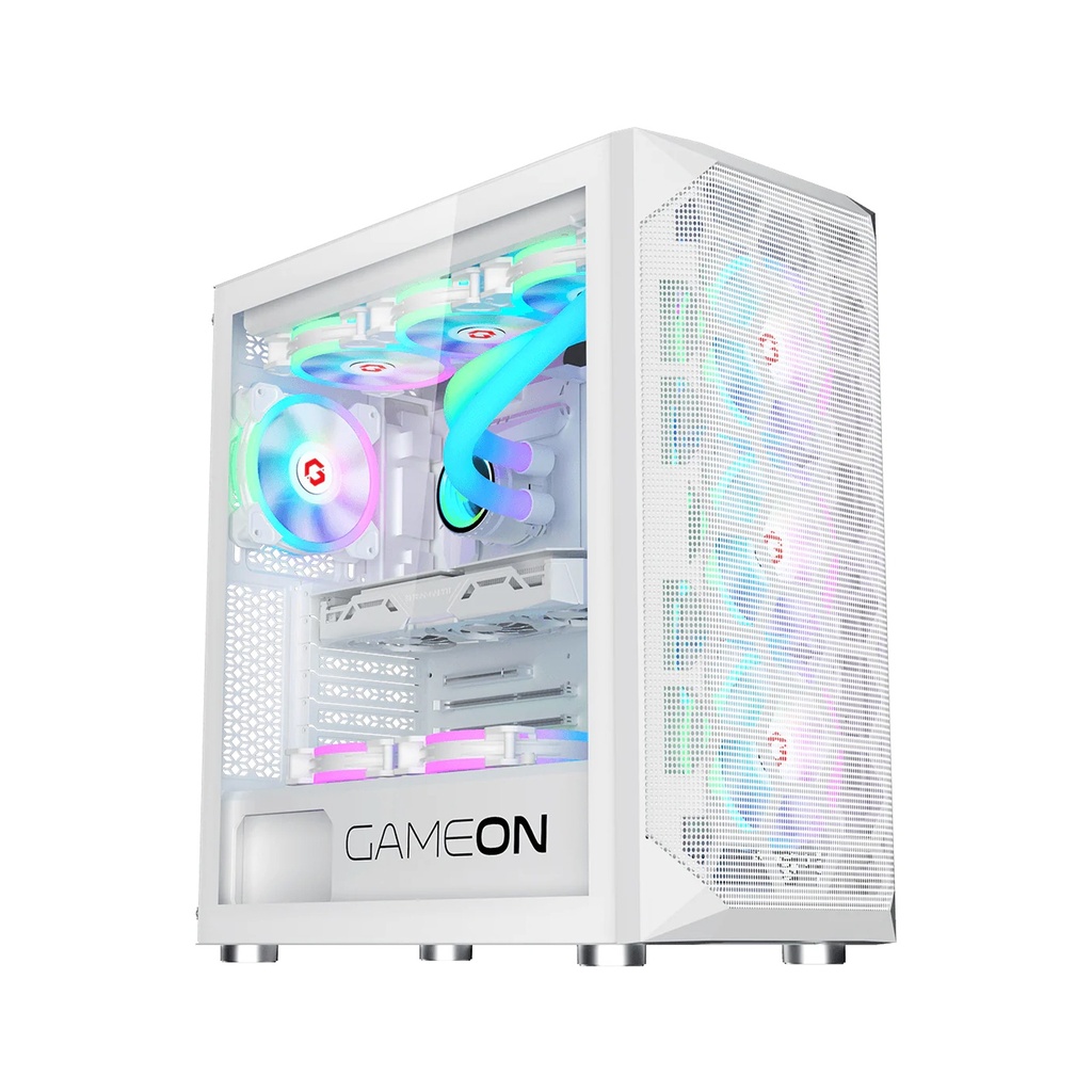 [GO-EMPERORI-A] GameOn Emperor Arctic I Series Mid Tower Tempered Glass Side Panel Case with 7 ARGB Fans - White