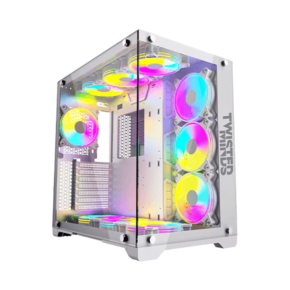 [TM1-W-S] Twisted Minds Bullet-07 Mid Tower Two Panel Front & Left Side Tempered Glass Case with 7 RGB Fans - White