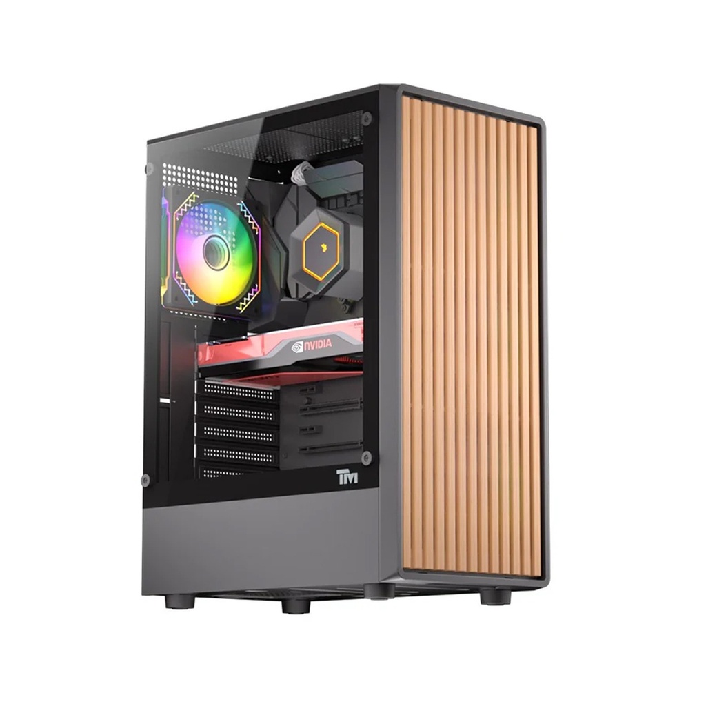 [TM-WOODX-B] Twisted Minds WoodX Series ATX Mid Tower Gaming Case - Black (4 ARGB Fans Included)